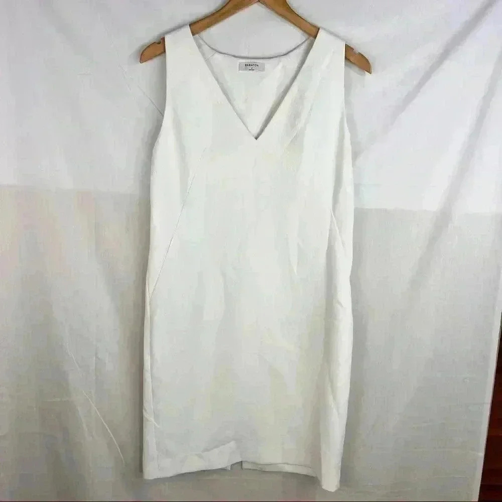 Babaton White Midi V-Neck Shift Dress